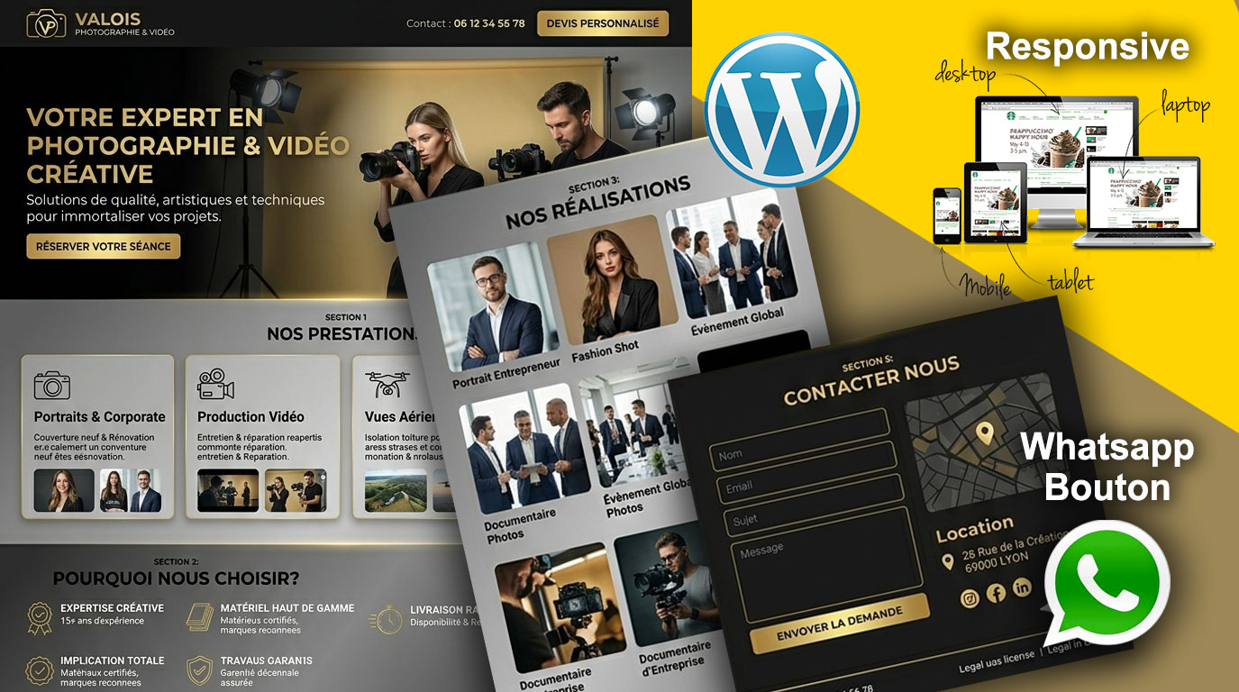 Je vais créer le site WordPress 3 pages pour votre activité de Photographe / Vidéaste